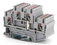 Клемма проходная, 4 точки подключения, уровни соединены перемычкой Клемма двухуровневая, зажим push-in, 2.5 кв.мм, серая (VPRTT-2.5-PV-GY) VPRTT-2.5-PV-GY